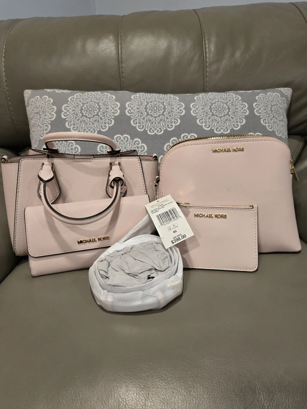 Michael Kors 2 In 1 Leather Satchel With Wallet And Cardholdet Powder Pink NWT
